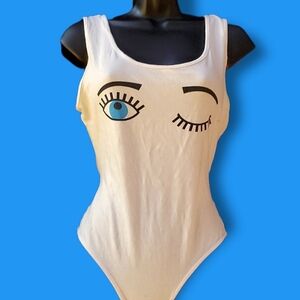 Fashion Nova Large Eyes Wide Shut White Bodysuit